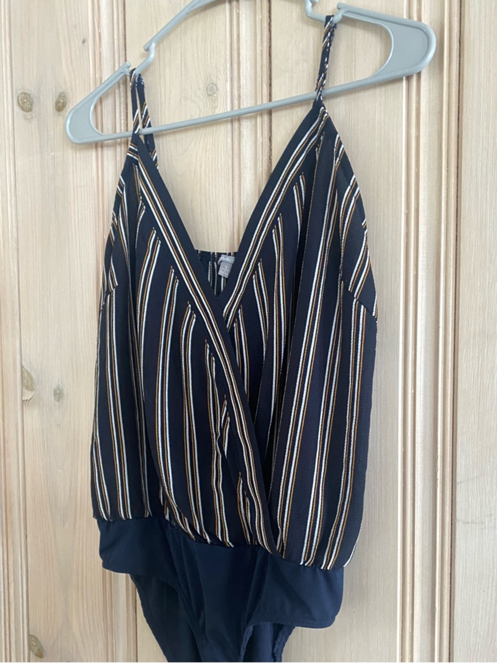 Charlotte Russe Wrap Bodysuit Striped V-Neck Adjustable Straps
